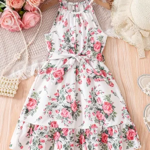 Robe D'été Fillette Blanc Fleur