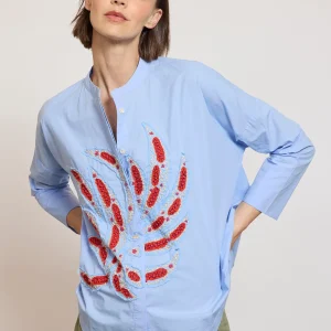 CHEMISE BRODÉE ABORIGÈNE CIEL