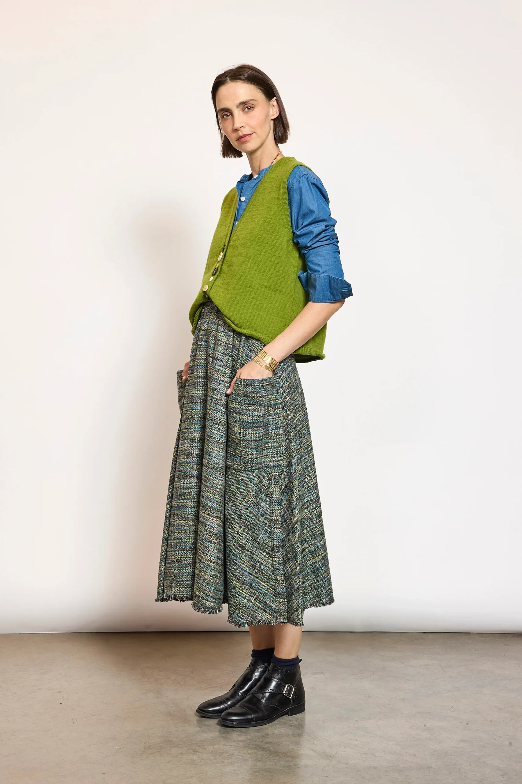 JUPE EN TWEED VERTE – Image 2