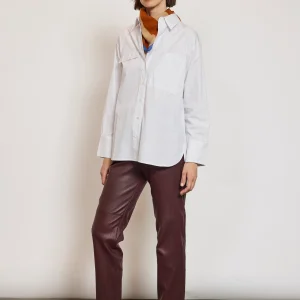 PANTALON EN CUIR STRETCH CHOCOLAT