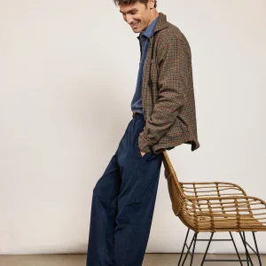 PANTALON VELOURS LISSE MARINE