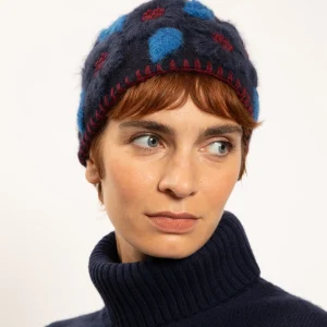 BONNET BRODÉ FLEURS MARINE