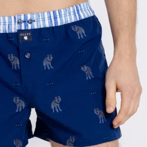 Le Loup - Caleçon Brodé Homme En Coton - Bleu, Gris Et Blanc