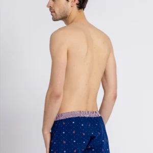 L'hivernal - Caleçon En Coton Brode - Bleu Marine, Marron Et Blanc