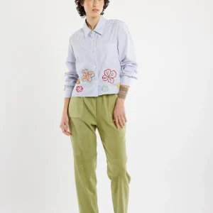 PANTALON RELAX EN PEAU STRETCH KAKI