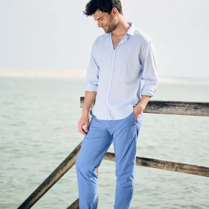 PANTALON RAYURES SEERSUCKER BLEU
