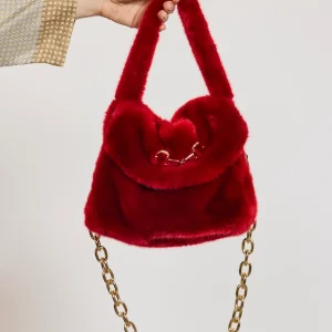 BESACE EN FAUSSE FOURRURE ROUGE