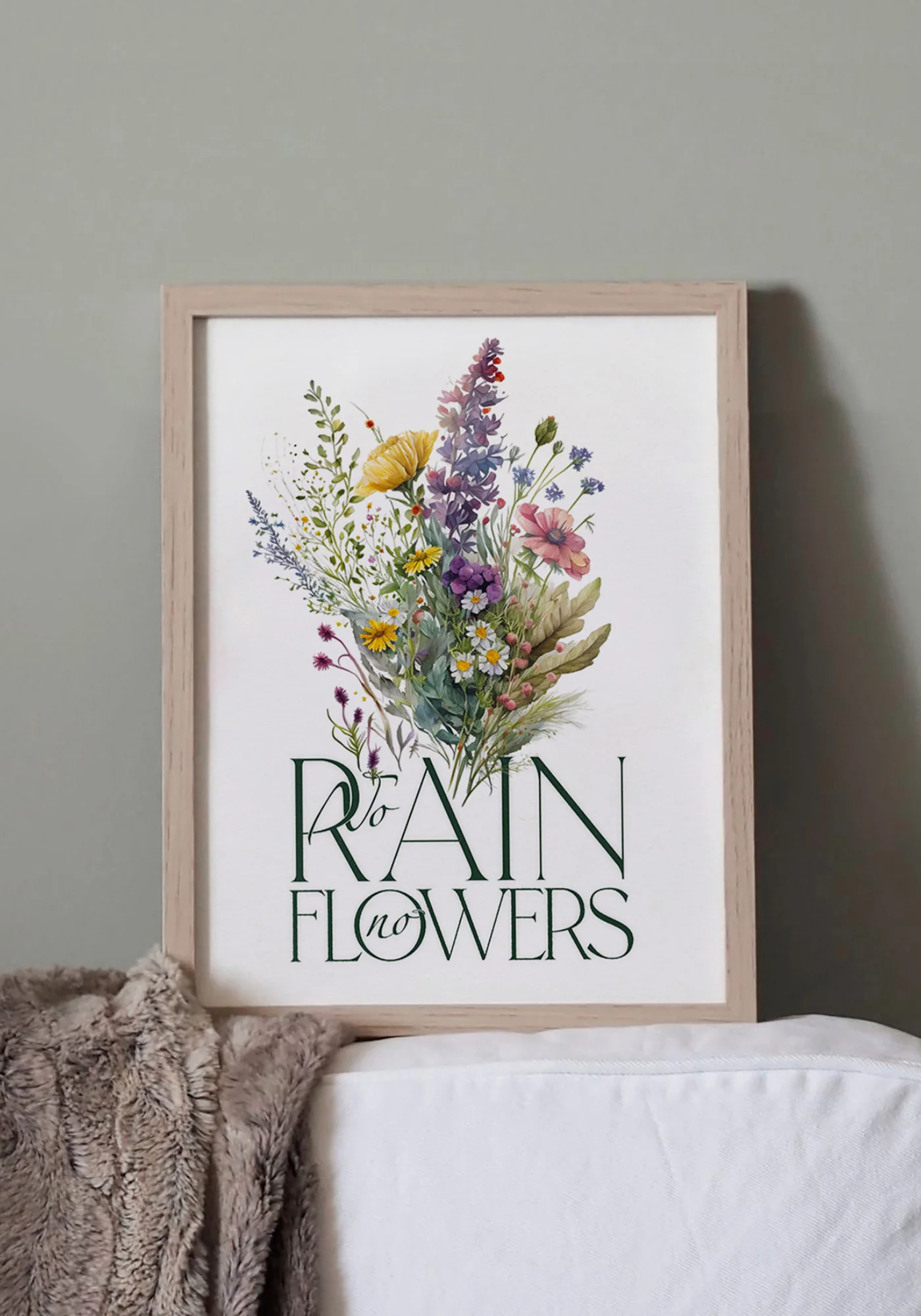 Affiche illustration et typographie "No rain, no flowers" 30x40 cm – Image 3