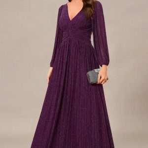 Robe Demoiselle D'Honneur Empire Maxi Etincelante Manches Longues - Flavia