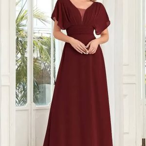 Robe Demoiselle D'Honneur Fluide Mousseline Manches Flottantes Col En V - Ottavia