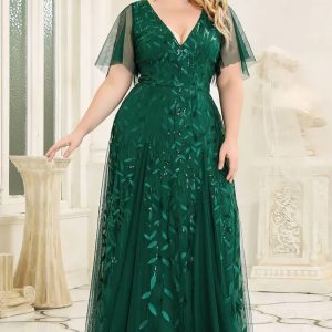 Robe Demoiselle D'Honneur Grande Taille Fleurie Manches En Tulle - Silvia