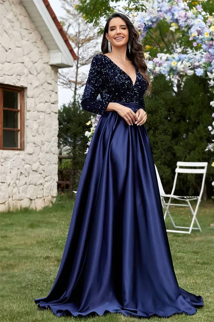 Robe Demoiselle D'Honneur Ligne A Jupe Ample Bustier À Paillettes Ceinture À Boucle - Rosalia – Image 3