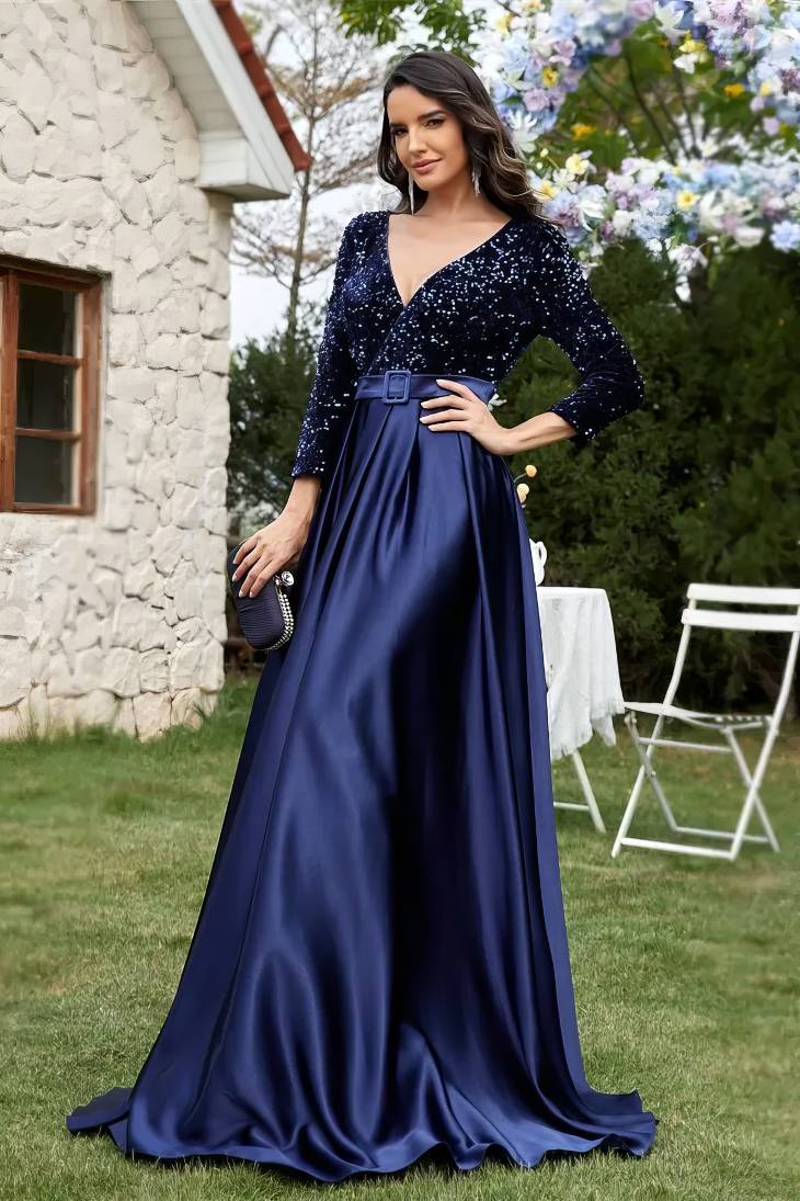 Robe Demoiselle D'Honneur Ligne A Jupe Ample Bustier À Paillettes Ceinture À Boucle - Rosalia – Image 4