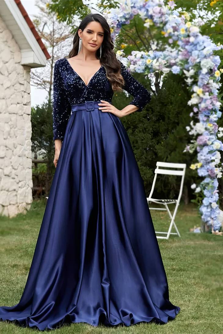 Robe Demoiselle D'Honneur Ligne A Jupe Ample Bustier À Paillettes Ceinture À Boucle - Rosalia – Image 6