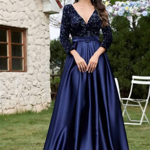 Robe Demoiselle D'Honneur Ligne A Jupe Ample Bustier À Paillettes Ceinture À Boucle - Rosalia