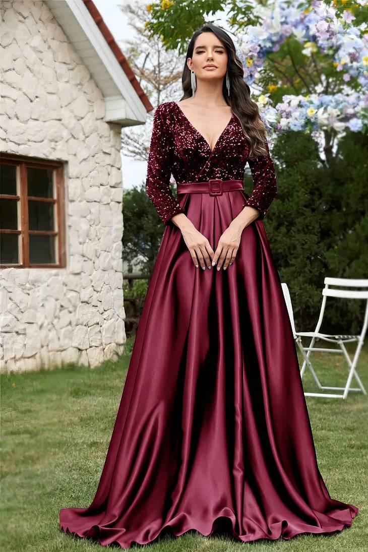 Robe Demoiselle D'Honneur Ligne A Jupe Ample Bustier À Paillettes Ceinture À Boucle - Rosalia – Image 7