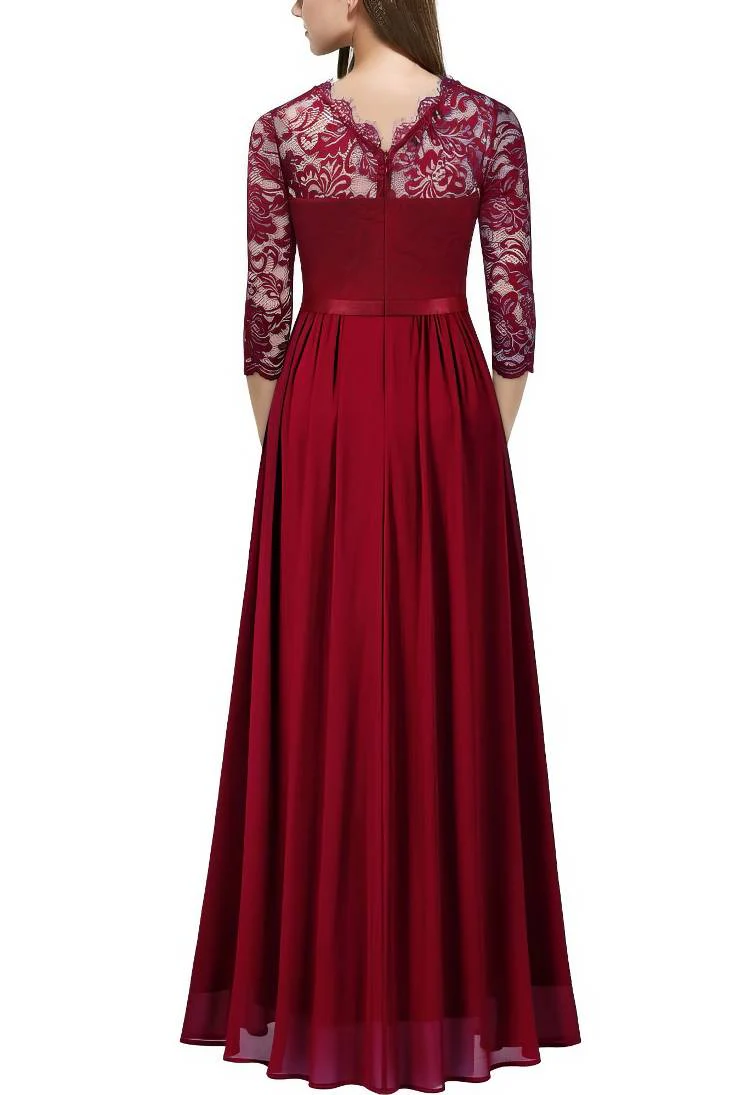 Robe Demoiselle D'Honneur Longue Dentelle Manches 3/4 Florales - Elena – Image 4