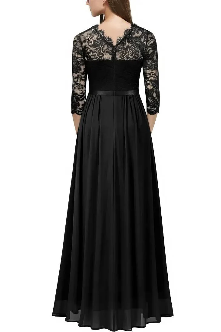 Robe Demoiselle D'Honneur Longue Dentelle Manches 3/4 Florales - Elena – Image 6