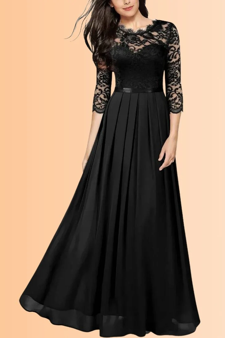 Robe Demoiselle D'Honneur Longue Dentelle Manches 3/4 Florales - Elena – Image 5