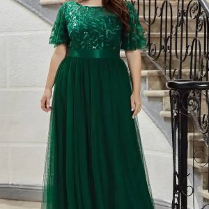 Robe Demoiselle D'Honneur Longue Femme Ronde Corsage En Dentelle - Violetta