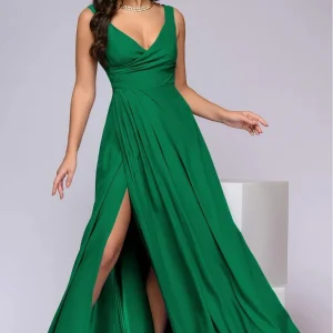 Robe Demoiselle D'Honneur Longue Fendue Décolleté En V Sans Manches - Luisa