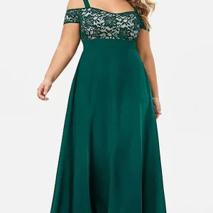 Robe Demoiselle D'Honneur Maxi Dentelle Grande Taille Bretelles Fines Empire - Paolina