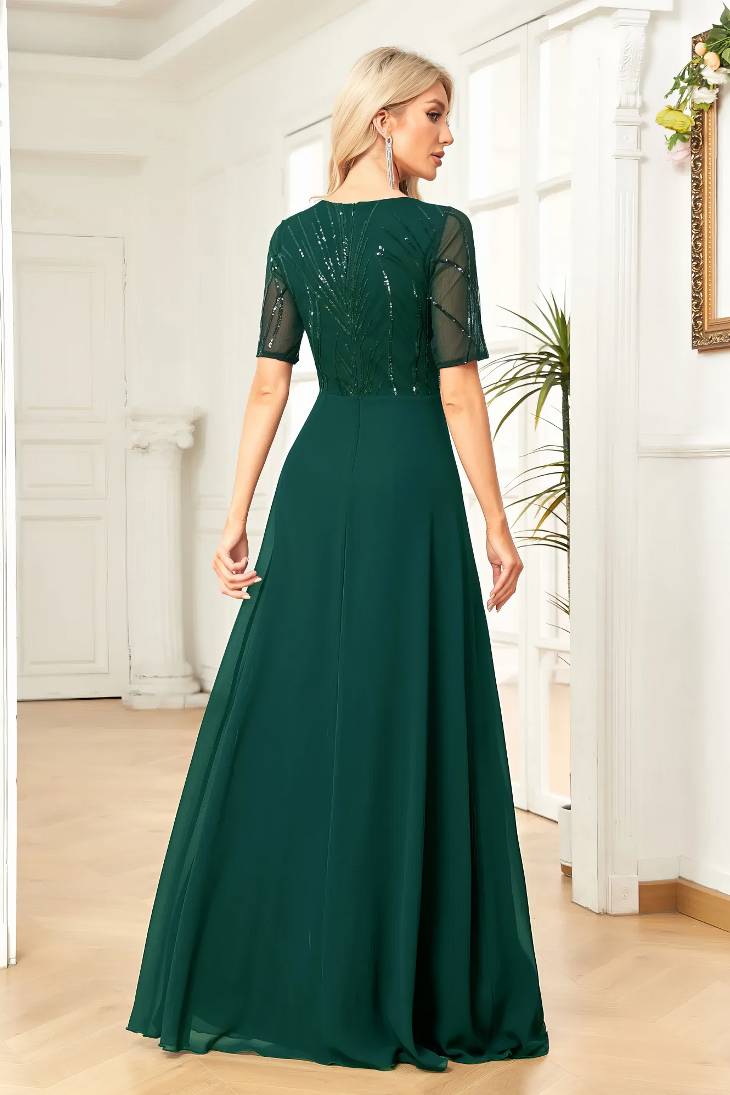 Robe Demoiselle D'Honneur Mousseline De Soie Col Rond Ligne A Bustier Transparent Manches Courtes - Zara – Image 2