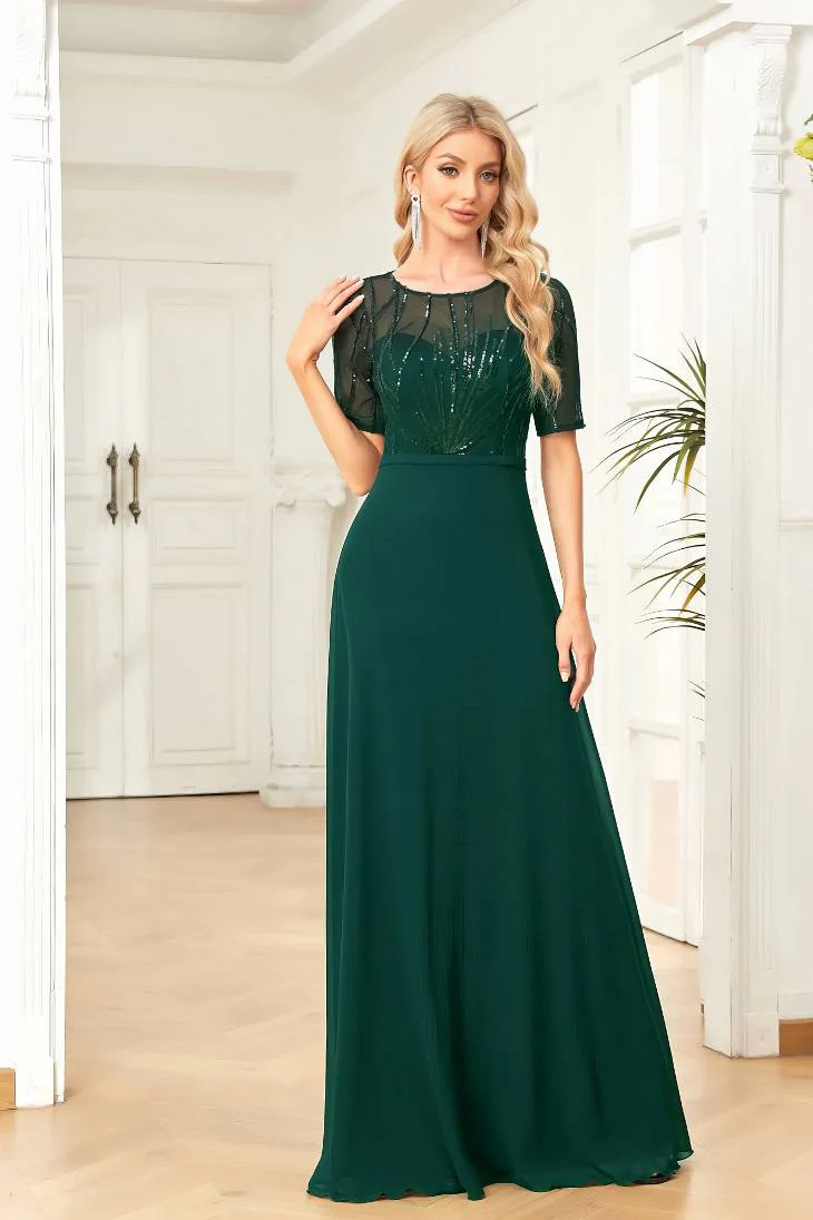 Robe Demoiselle D'Honneur Mousseline De Soie Col Rond Ligne A Bustier Transparent Manches Courtes - Zara – Image 4