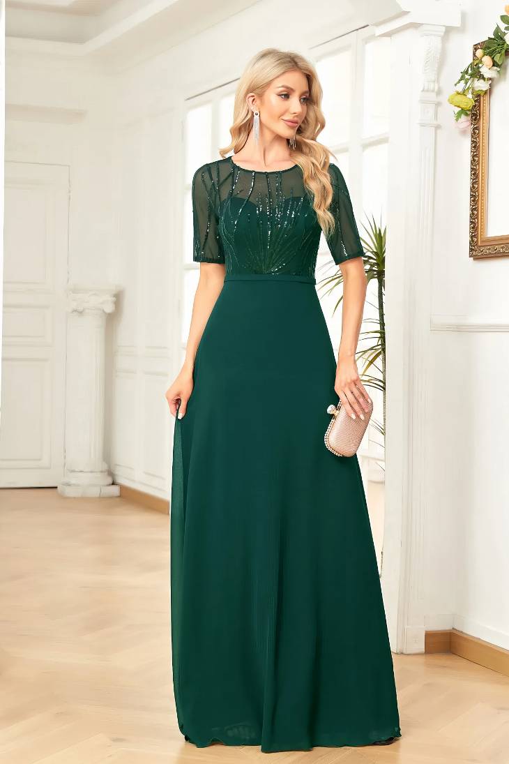 Robe Demoiselle D'Honneur Mousseline De Soie Col Rond Ligne A Bustier Transparent Manches Courtes - Zara – Image 5