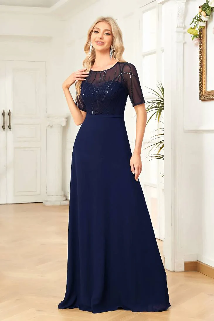 Robe Demoiselle D'Honneur Mousseline De Soie Col Rond Ligne A Bustier Transparent Manches Courtes - Zara – Image 6