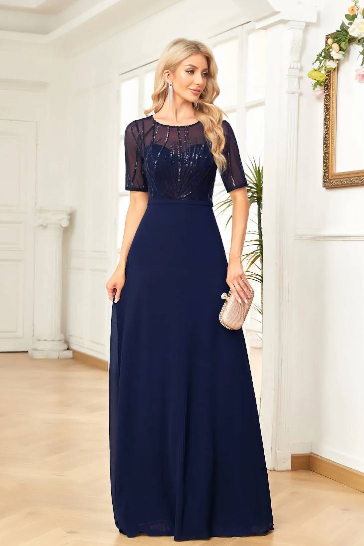 Robe Demoiselle D'Honneur Mousseline De Soie Col Rond Ligne A Bustier Transparent Manches Courtes - Zara – Image 9