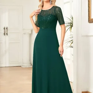 Robe Demoiselle D'Honneur Mousseline De Soie Col Rond Ligne A Bustier Transparent Manches Courtes - Zara