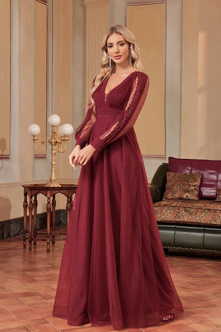 Robe Demoiselle D'Honneur Mousseline De Soie Longue Fluide Manches Longues Évasées Transparentes - Benedetta – Image 3