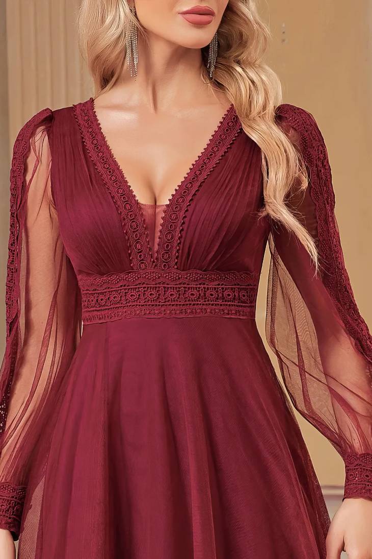 Robe Demoiselle D'Honneur Mousseline De Soie Longue Fluide Manches Longues Évasées Transparentes - Benedetta – Image 6