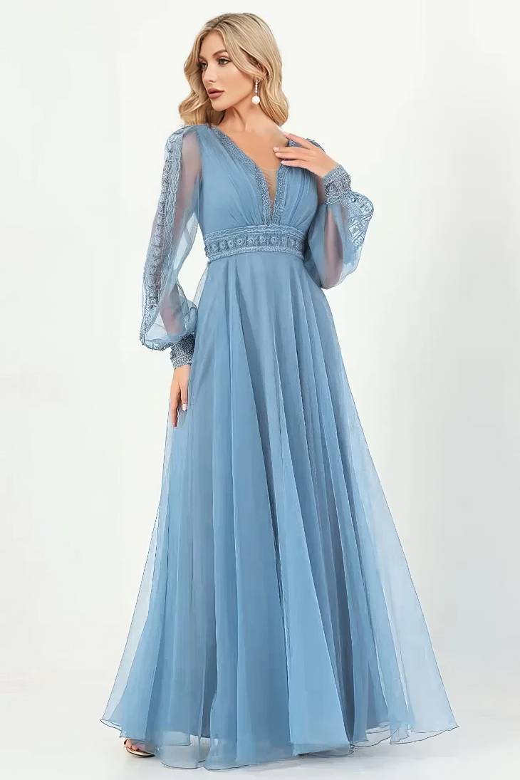 Robe Demoiselle D'Honneur Mousseline De Soie Longue Fluide Manches Longues Évasées Transparentes - Benedetta – Image 8