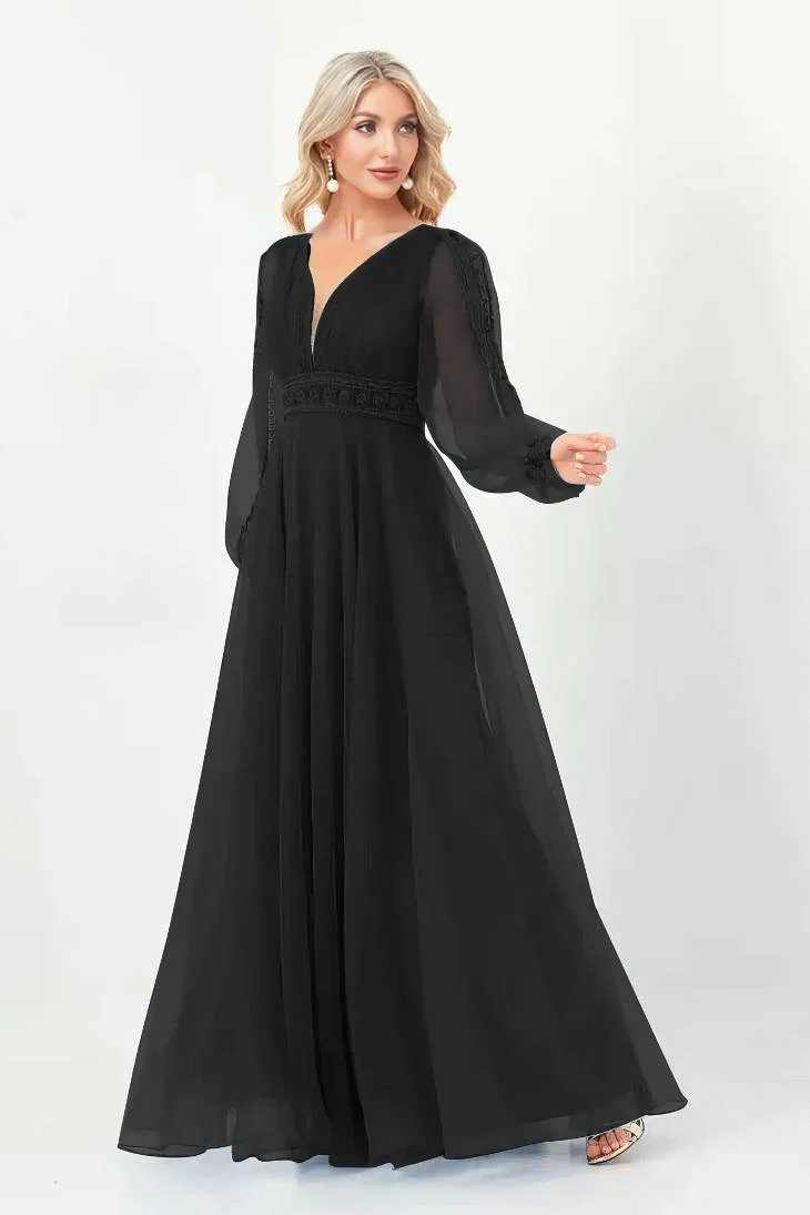 Robe Demoiselle D'Honneur Mousseline De Soie Longue Fluide Manches Longues Évasées Transparentes - Benedetta – Image 9