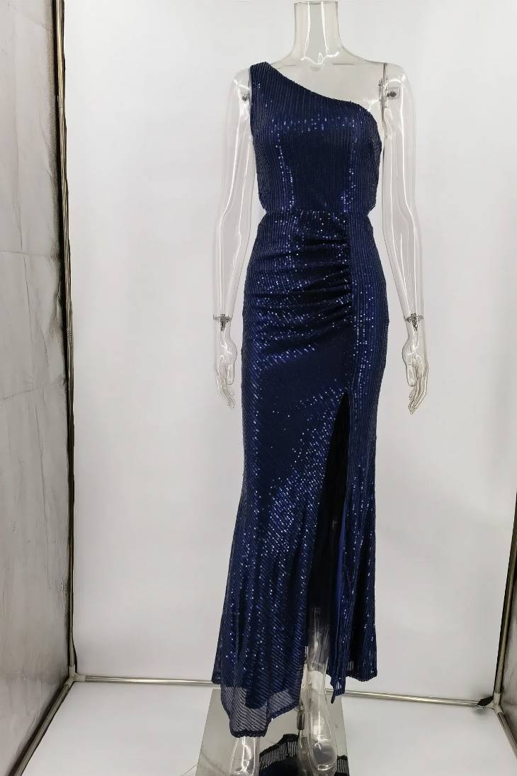 Robe Demoiselle D'Honneur Sirène Asymétrique Pailletée Fendue - Viola – Image 7