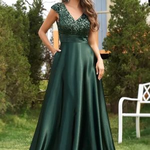 Robe Demoiselle D'Honneur Verte Émeraude Longue Bustier À Paillette - Altessia