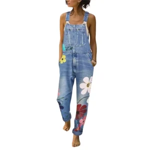 Salopette Fleurie en Denim pour Femme